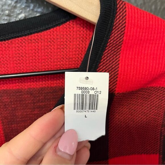 Old Navy Slim-Fit Printed Thermal-Knit Tee for Women NEW Large Red Buffalo Plaid - Picture 6 of 10